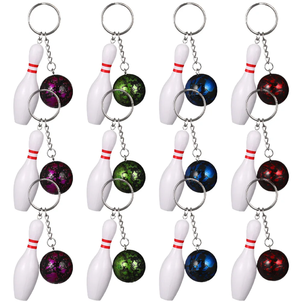 12Pcs Small Bowling Keychains Mini Keychain Keepsakes Bowling Match Keychains Sports Key Rings