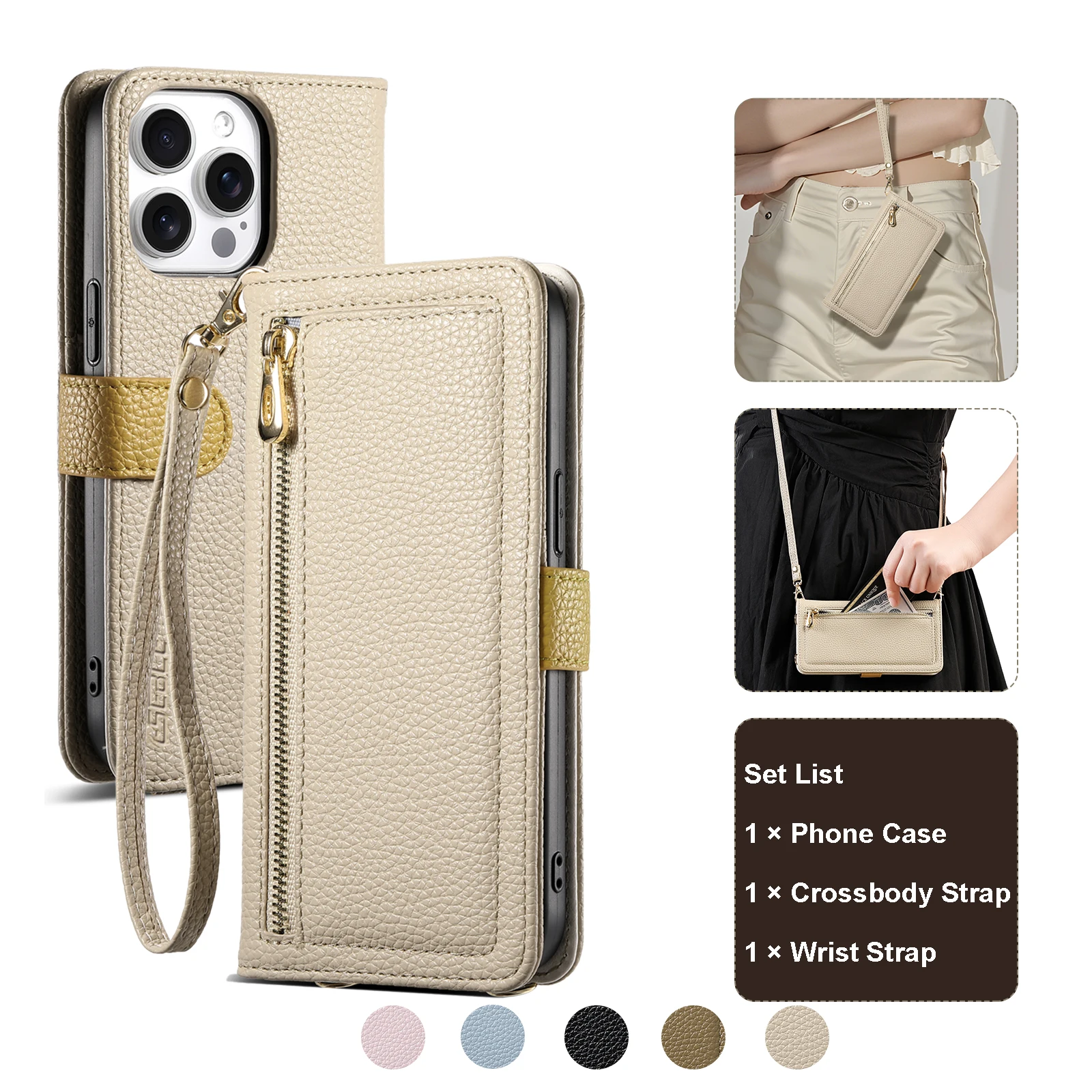 Leather Wallet Crossbody Phone Pouch with Multiple Card Slots
