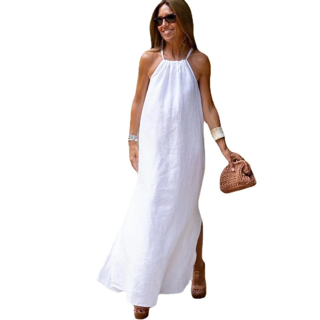 Casual Loose Cotton Linen Women's Dresses Summer Sexy Spaghetti Strap Sleeveless Harajuku Long Midi Party Club Dress women dress