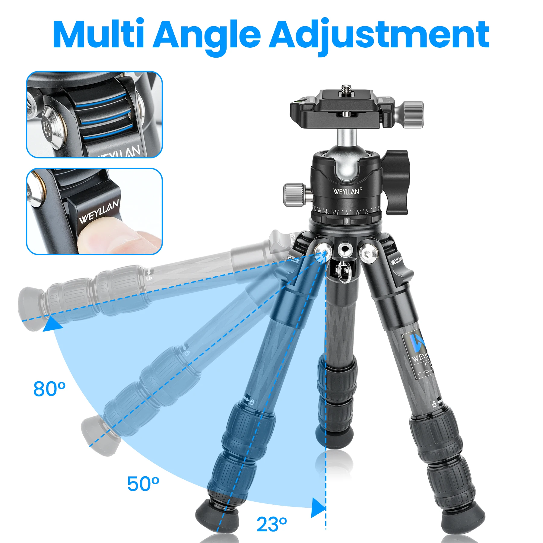 WEYLLAN GX2 カーボンファイバー三脚コンパクト軽量ポータブル卓上三脚