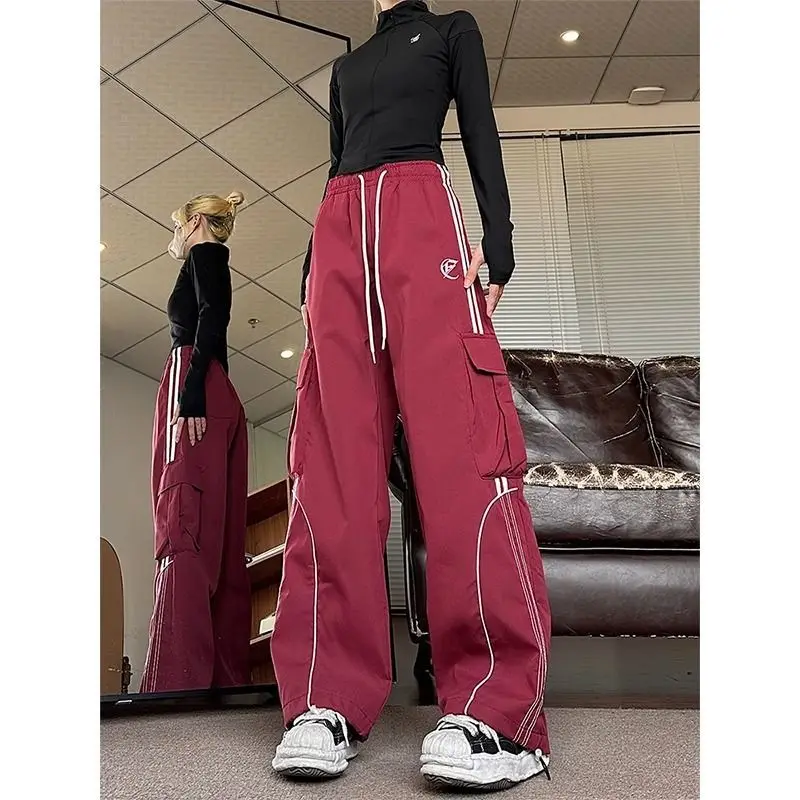 Deeptown Harajuku Parachute Pants Women Striped Baggy Cargo Streetwear Casual Sport Jogger Trousers Korean Fashion 90s Aesthetic
