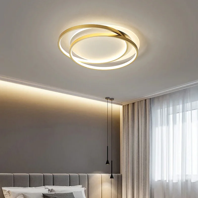 Modern Simple Design Round Gold Remote Control Light LED Chandelier For Bedroom Living Room Kitchen Study Design Ceiling Lamp