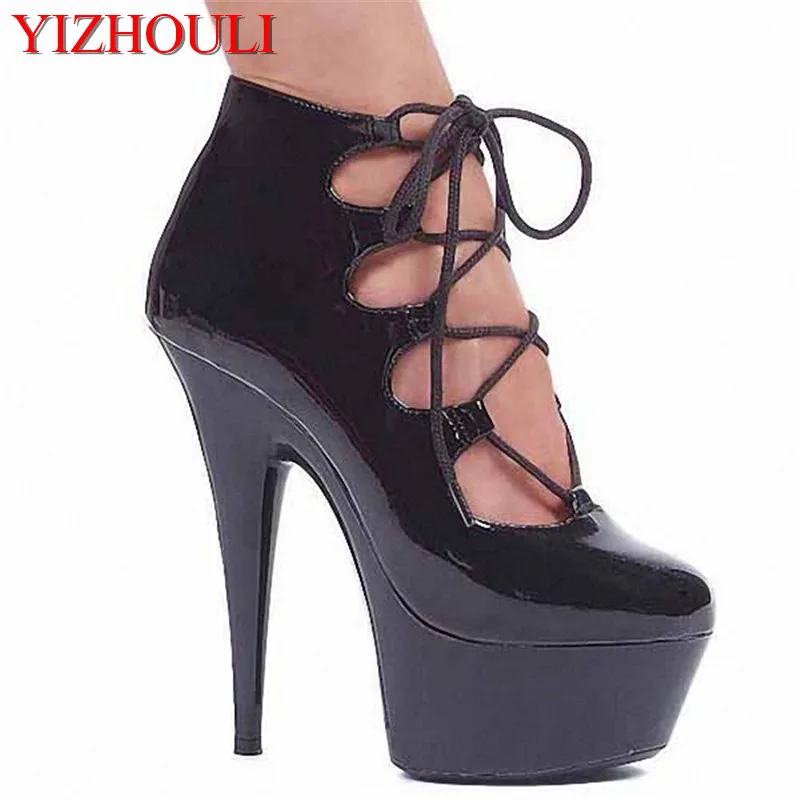 

15cm sexy sandals ankle strap perforated platform rome shoes 6 inch high heel shoes like shoes for women ankle dance shoes