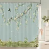 Flowers Birds Bath Curtain Waterproof Fabric Shower Curtains Floral Leaves Landscape Printing Bathroom Screen Home Decoration 4