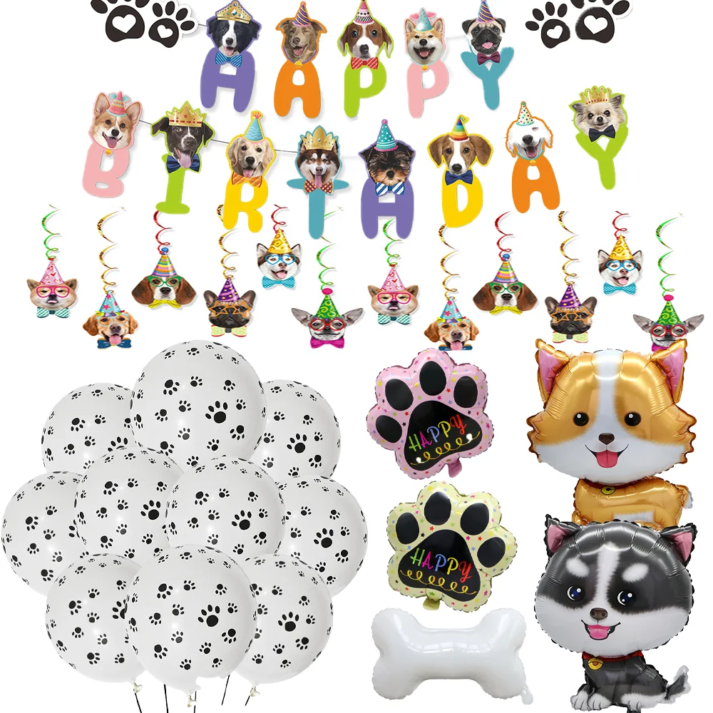 Hunde-Geburtstagsparty Banner Girlande Wirbel-Dekorationen Hunde-Ballon Husky Corgi Ballon Welpenpfoten-Knochen-Ballons Dekoration
