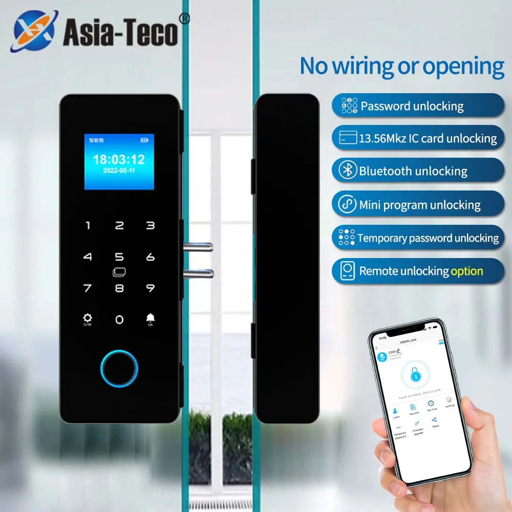 Smart Door Lock For Wooden Sliding Glass Door HAHA-Lock App Biometric Fingerprint Lock Bluetooth IC Card Electronic Digital Lock
