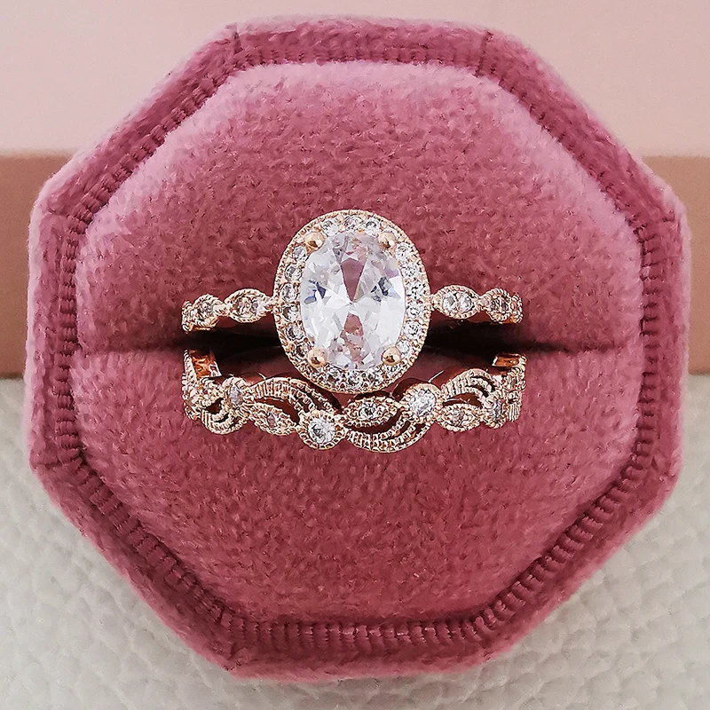 Rose Gold Color silver color bride Engagement Wedding Ring Set of for Women Christmas Gift Dating Jewelry R4955 silver ring,wedding rings,silver rings,gold rings,gold plated rings,gold plated silver ring