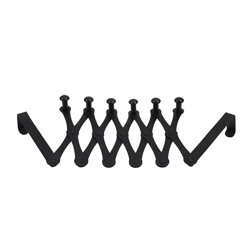 Black 5-hook Hanger Clothing Telescopic Enlarged Storage Rack Non Perforated Metal Clothes Hats Hanging Storage Behind The Door