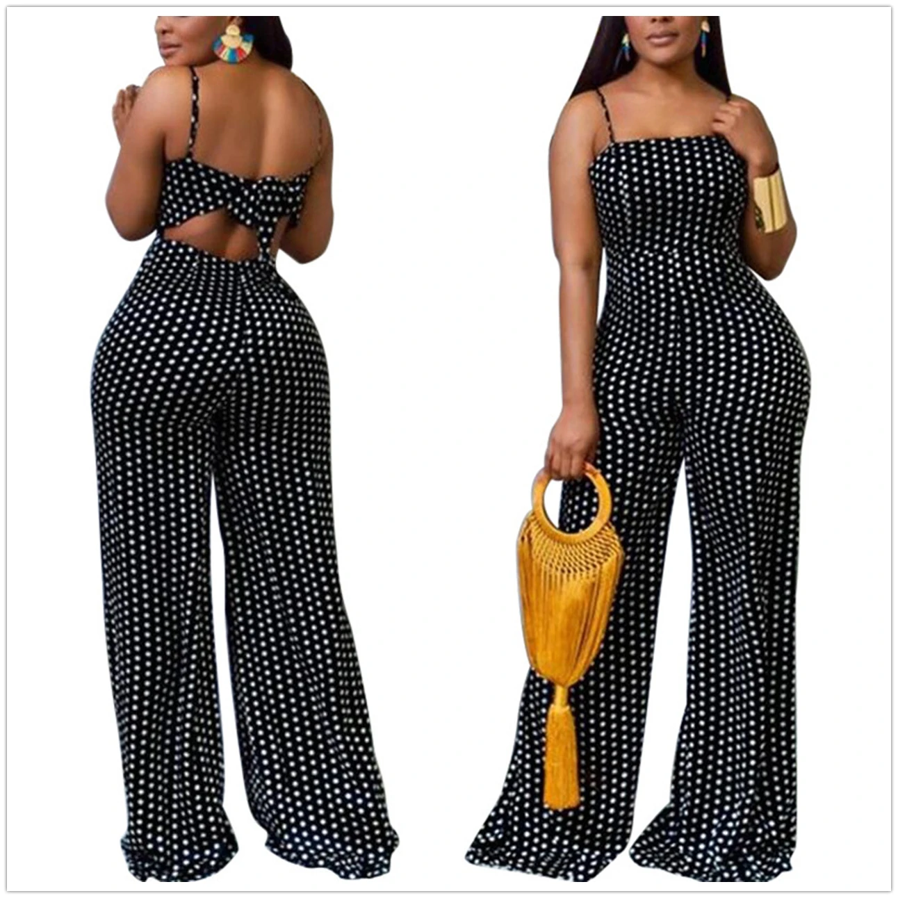 2023 Summer New Fashion Sexy Elegant Popular European and American Women's Spotted Print Wrapped Chest Strap Jumpsuit