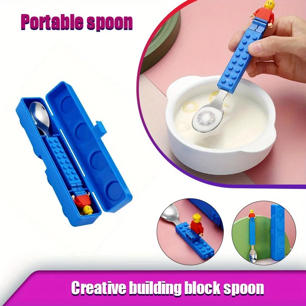 Picnic Creative Building Blocks DIY Pixel Building Blocks Cutlery Spoon Kitchen Tools Portable Travel Camping Spoon