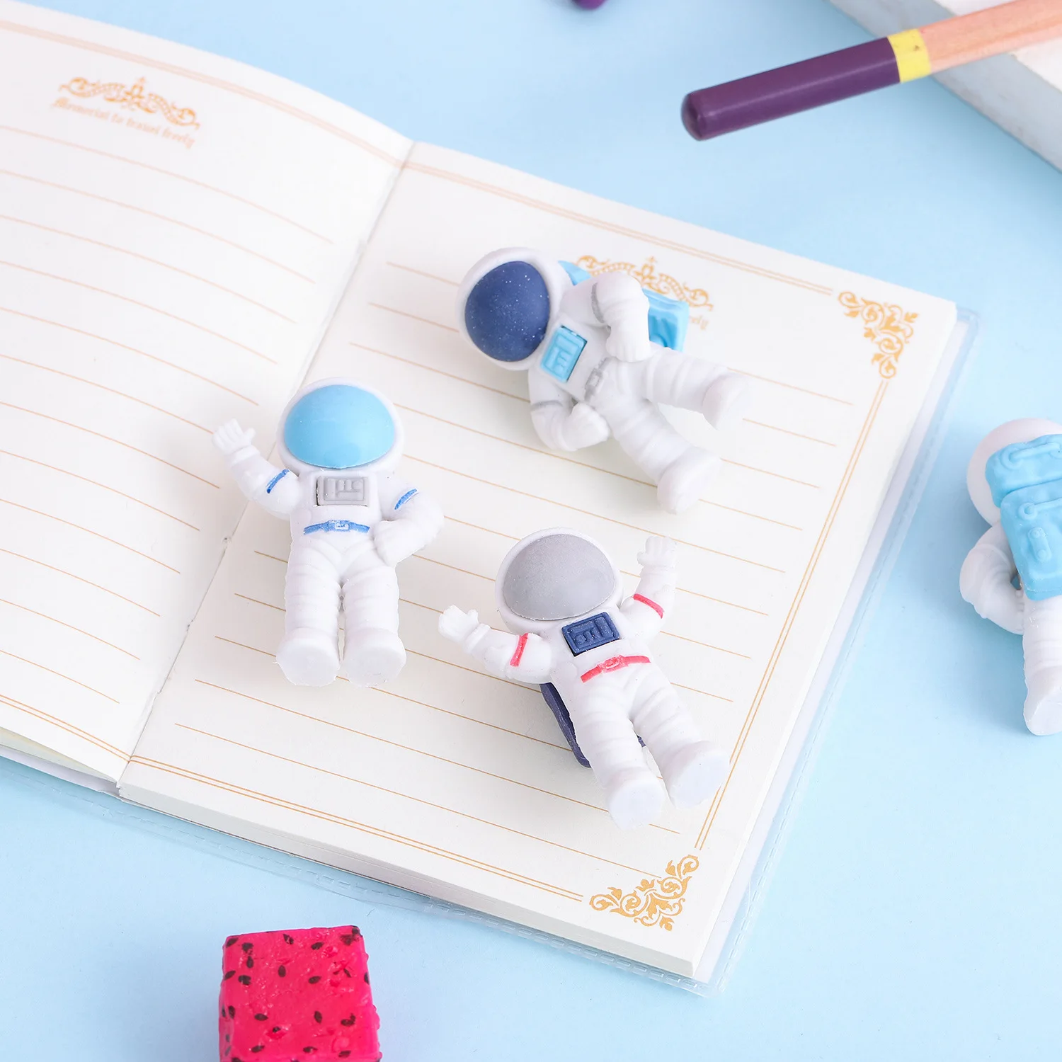 Pencil Eraser 1 Lot 3pcs Lytwtw's Cartoon Cute Kawaii Space Astronaut For Kids Novelty Stationery Office School