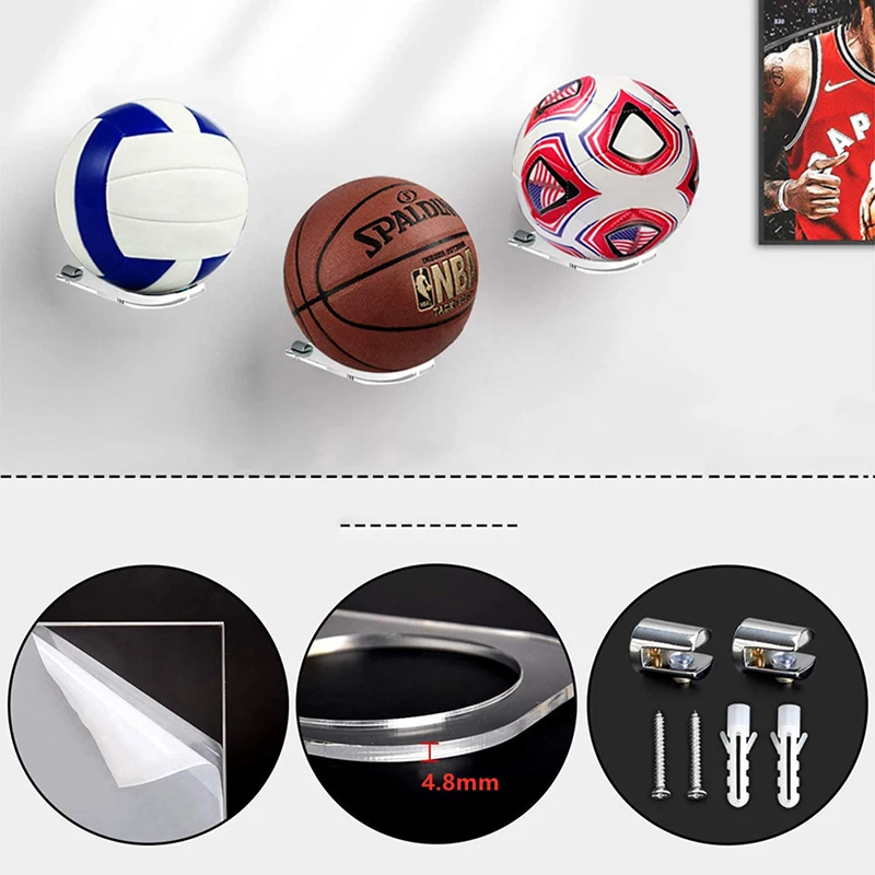 4/7pcs Support Mural Pour Ballon, Supports Muraux Pour Montage De Ballon,  Supports En Métal Noir Avec 14 Vis Pour L'affichage De Basket-ball, Football