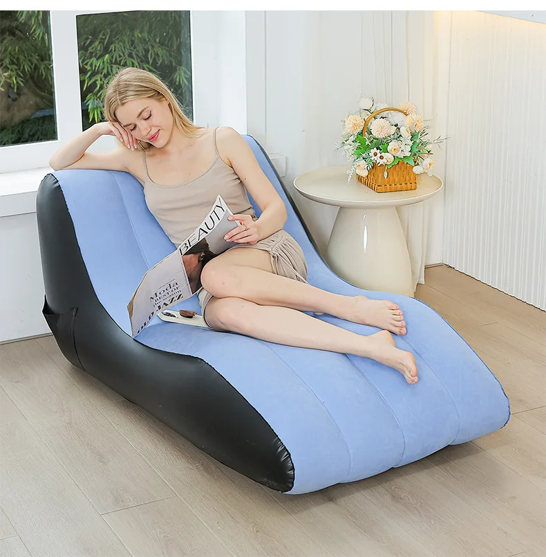 Sedia a sdraio gonfiabile, lettino gonfiabile da spiaggia, divano ad aria, divano lounge pigro per camera da letto interna, viaggi all'aperto - immagine 4