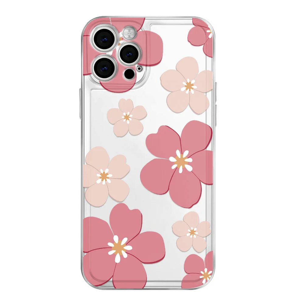 Pink Flower Shockproof Transparent Soft TPU Phone Case