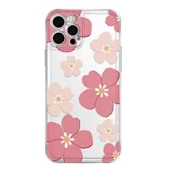 Pink Flower Shockproof Transparent Soft TPU Phone Case - iPhone 13 (Style 1)