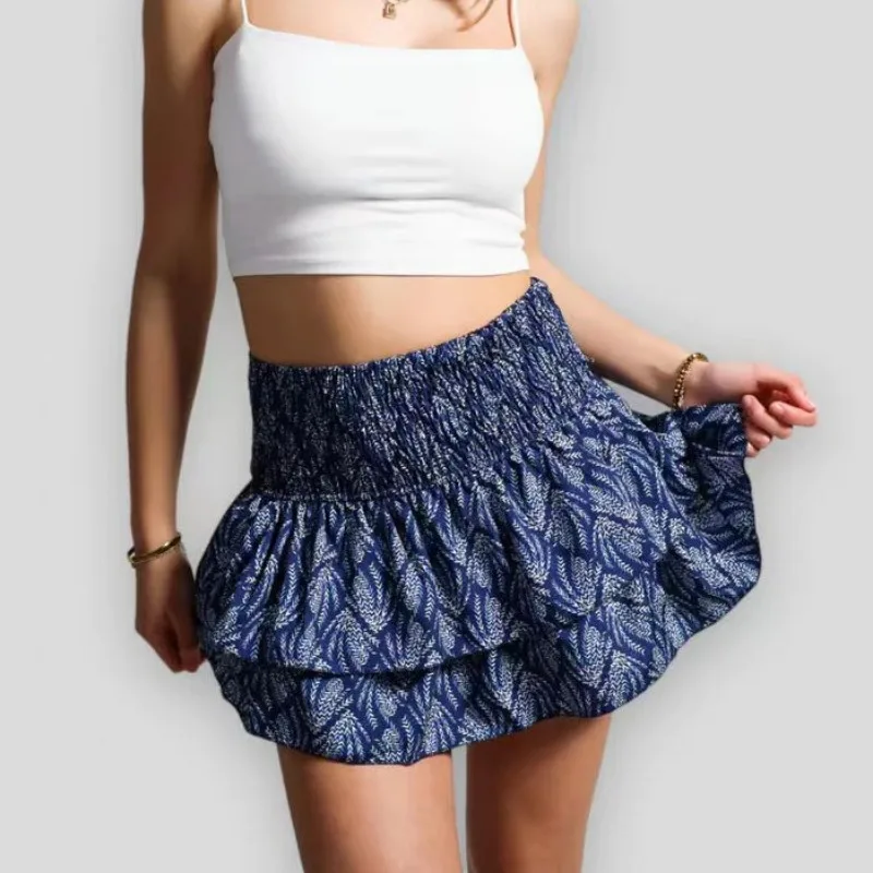 SHEIN Holidaya Gonna con balze e stampa floreale piccola, look da vacanza in spiaggia per donna | SHEIN ALIA