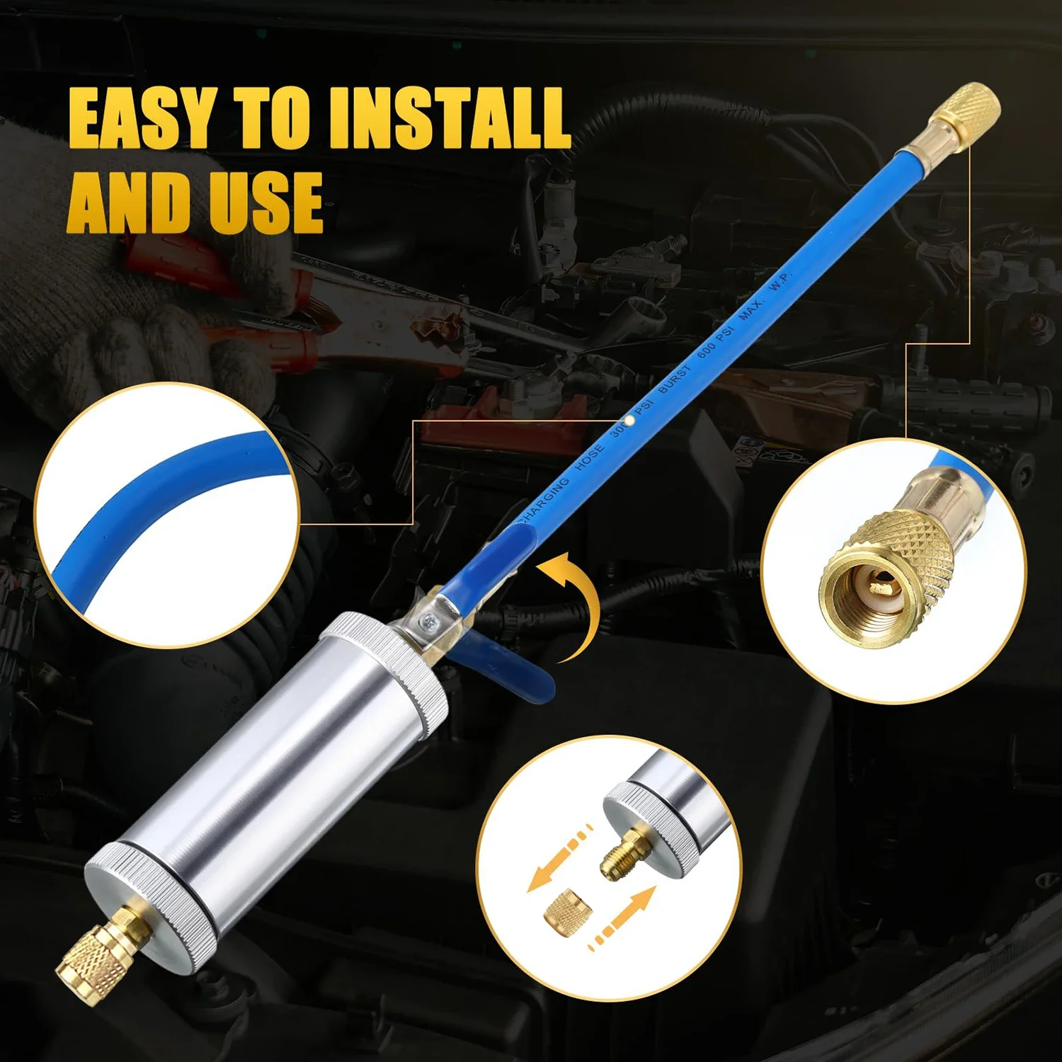 Oil Injector Tool R134A Compressor Oil Injector 1/4" SAE Connector R12 R22 Refrigerant System Automotive A/C Dye Tool