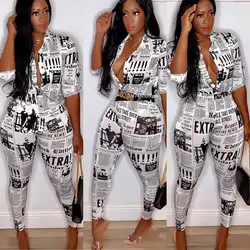 Fashion Trend Women's Long-sleeved Newspaper Print Shirt Set