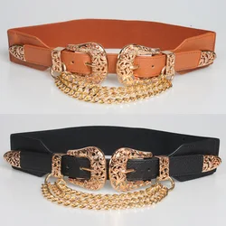 Punk Exaggerated Chain Belt for Women Double-headed Buckle Tassel Ladies Belt Waist Belt Waistband For Dress Jeans Accessories