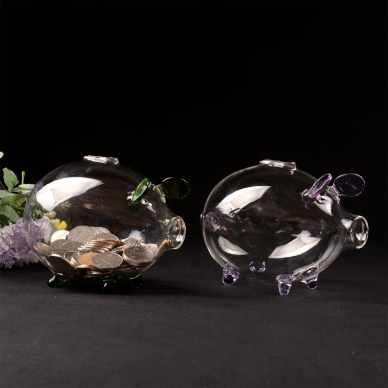 Pig Piggy Bank Money Boxes Coin Saving Box Cute Transparent Glass Souvenir Birth 3