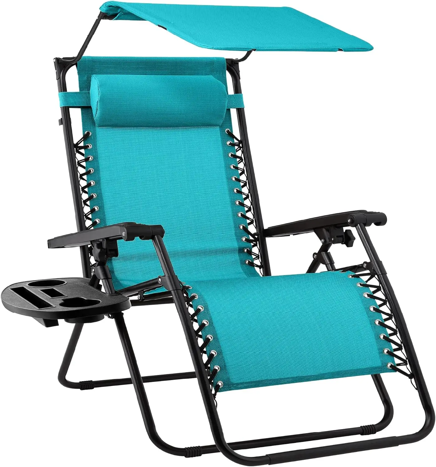 Folding Zero Gravity Outdoor Recliner Patio Lounge Chair w/Adjustable Canopy Shade,Headrest, Side Accessory Tray, Textilene Mesh