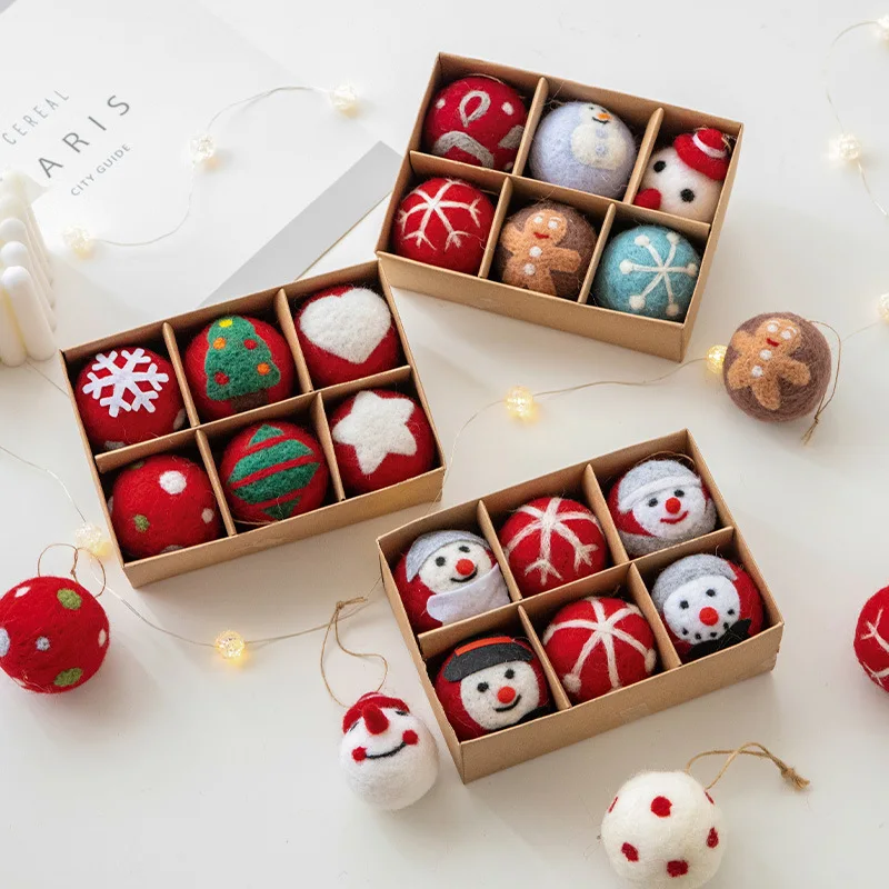 

Christmas tree decoration ball sheep felt circle Christmas tree pattern snowflake DIY wool ball hanging accessories new hot sale