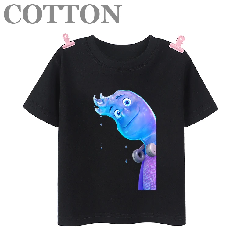 thumbnail image 1 of Camiseta de algodón de manga corta con estampado de dibujos animados para niños y bebés de Disney Elemental Wade Ripple y Embe Anime de moda de verano, 1 of 5