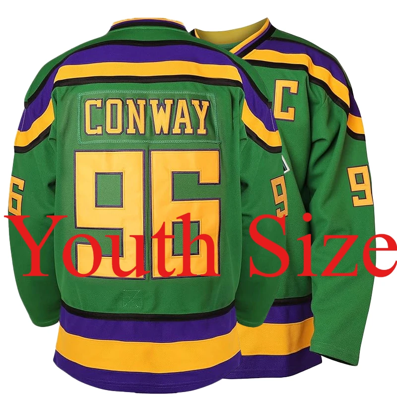 Youth Size The Green Hockey Jersey 96# Conway Movie Ice Hockey Jersey Name Number All Stitched