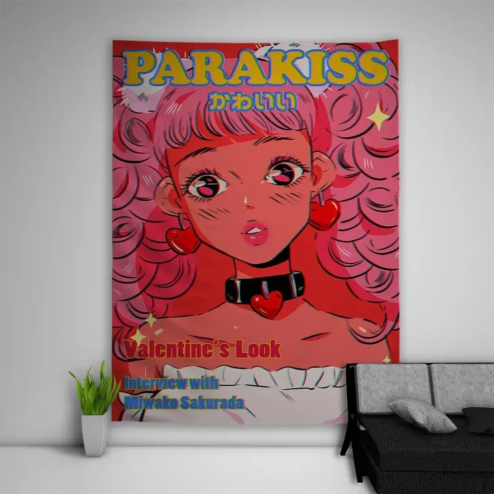 Home Kawaii Anime Girl Illustration Hanging Tapestry Aesthetic Japanese Tapisserie Blankets Ins Art Wall Poster Decoration Mural