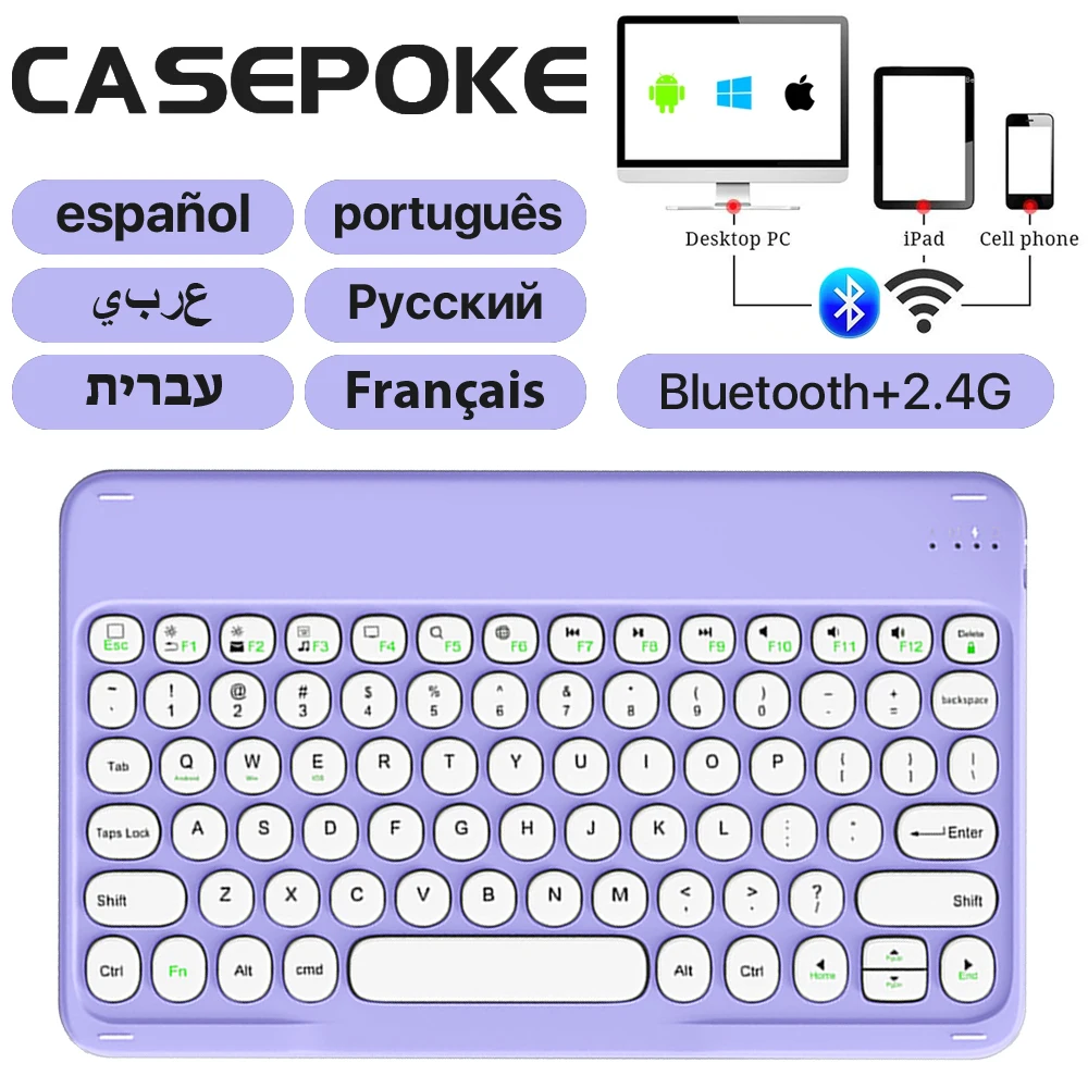 Casepoke-tecla Redonda Silencioso Multilingual Teclado Mouse e Teclado sem Fio para Samsung Google Computer Celular