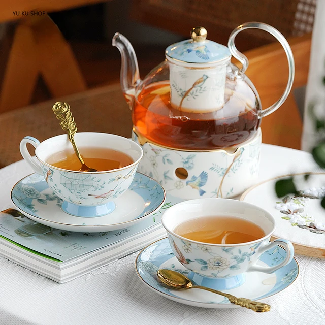 Service à thé anglais britannique, théière à fruits en verre, tasse à café  Sophia Chine, théière à fleurs et ensemble de tasses, cuillère S/05 er  tenant un four - AliExpress
