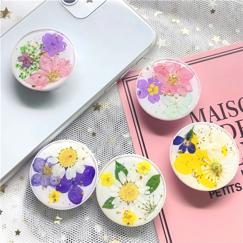 phone stand for desk New Epoxy Glitter Real Flower Phone HolderMobile Phone Stand Socket Mobile Phone Accessories Expanding Stand Phone Girp cell phone holder for car