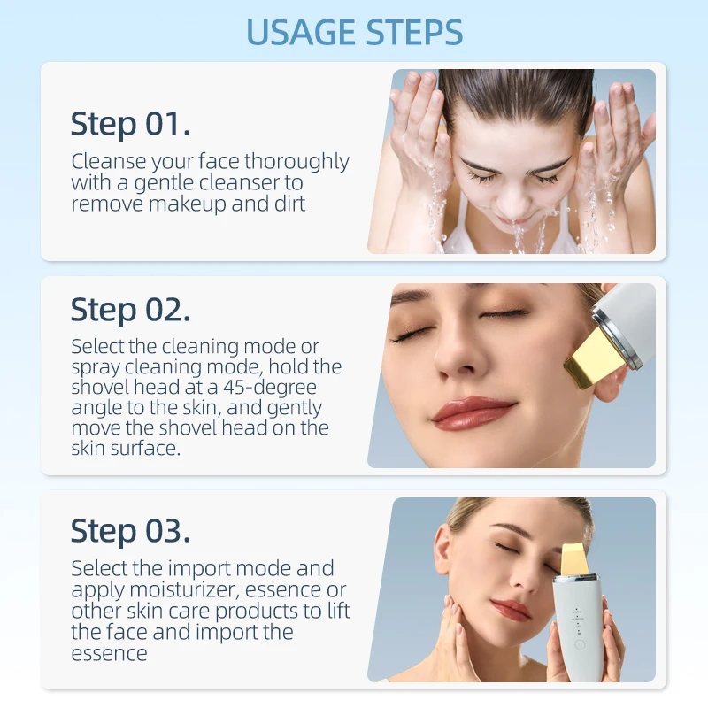 Facial skin exfoliator deep vibration cleaner scraper ultrasonic blackhead remover and facial massager make the skin clearer