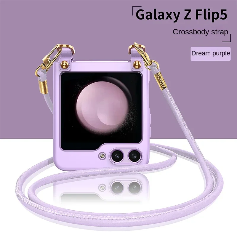 Custodia per telefono con cordino a tracolla per Samsung Galaxy Z Flip 6 5 Flip5 Flip6 5G Cover rigida antiurto elettrolitica - immagine 4