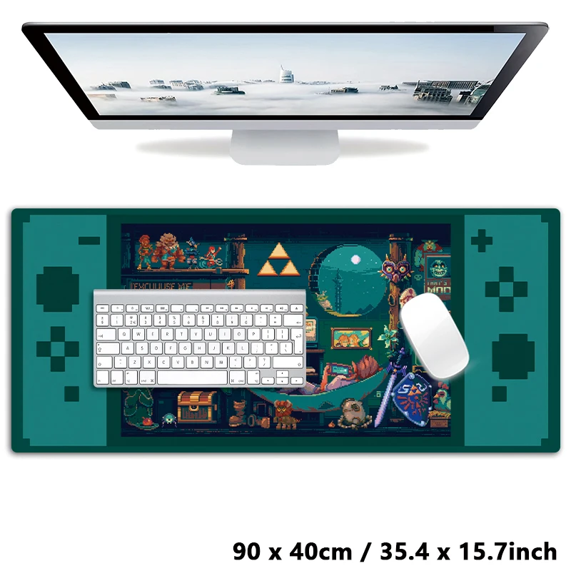 Gaming desk mat with retro pixel design