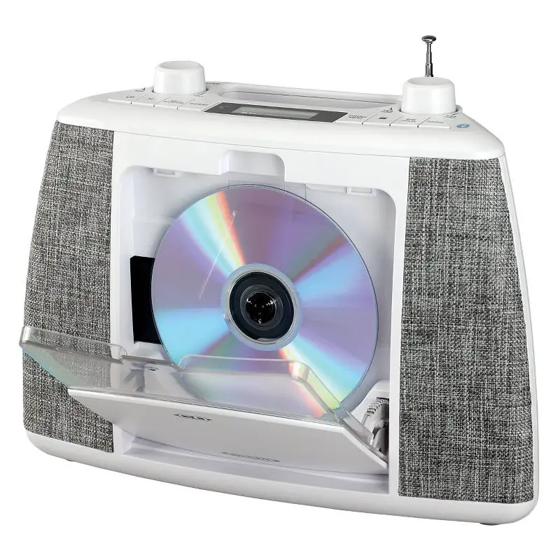 On-the-Go Listening Made Easy: CD Racks Portable White Bluetooth CD Music System