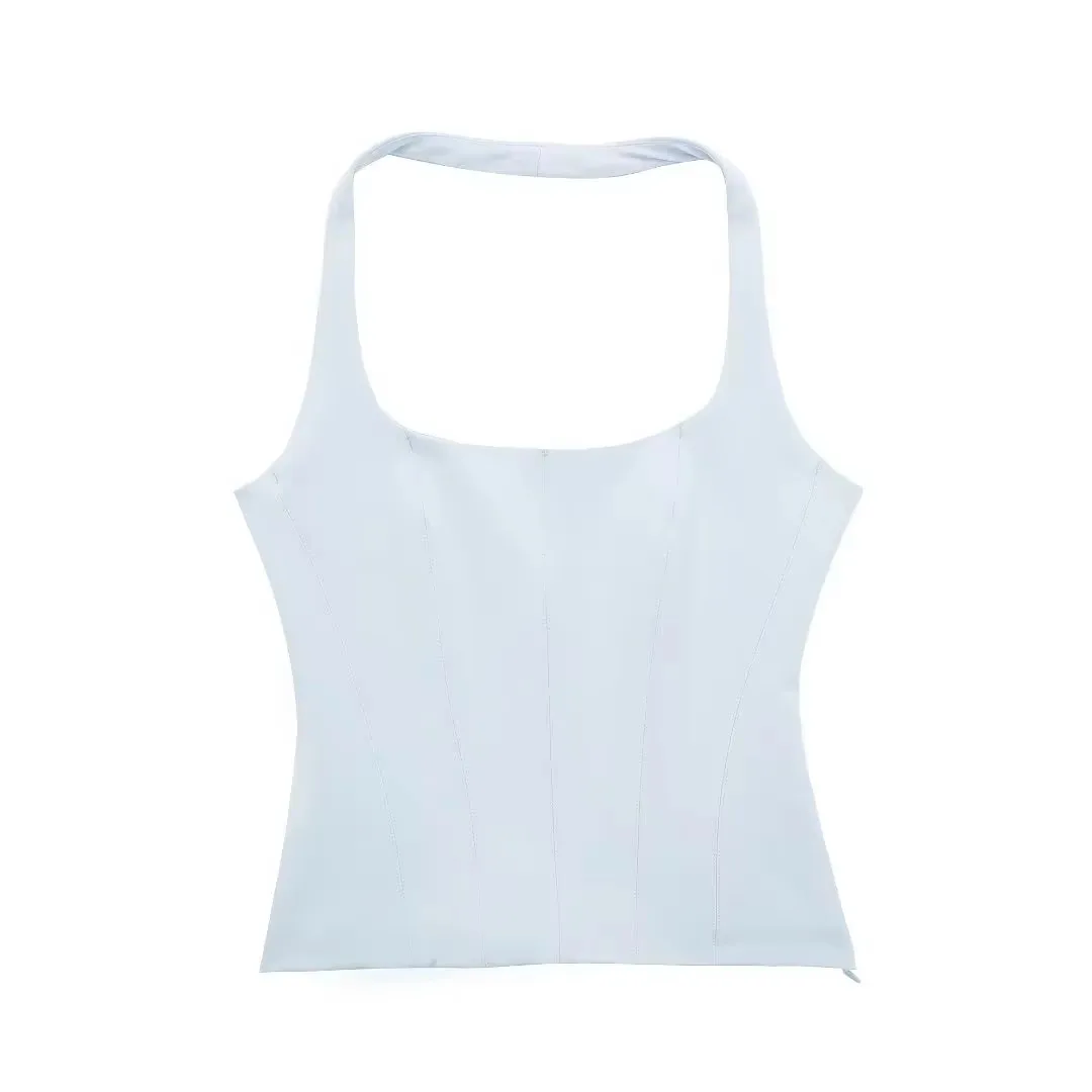 HH Women Fashion Halter Cropped Top Slim Chic Sleeveless Backless Female Solidr Tank Top Sexy Side Zipper Basics Chic Tops