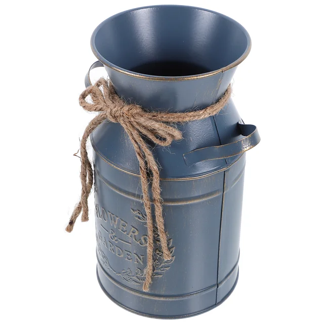 Vintage Metal Flower Vase Galvanized Milk Can Shabby Chic Flower Bucket Farmhouse Plant Pot Handle Flower Arrangement Barrel