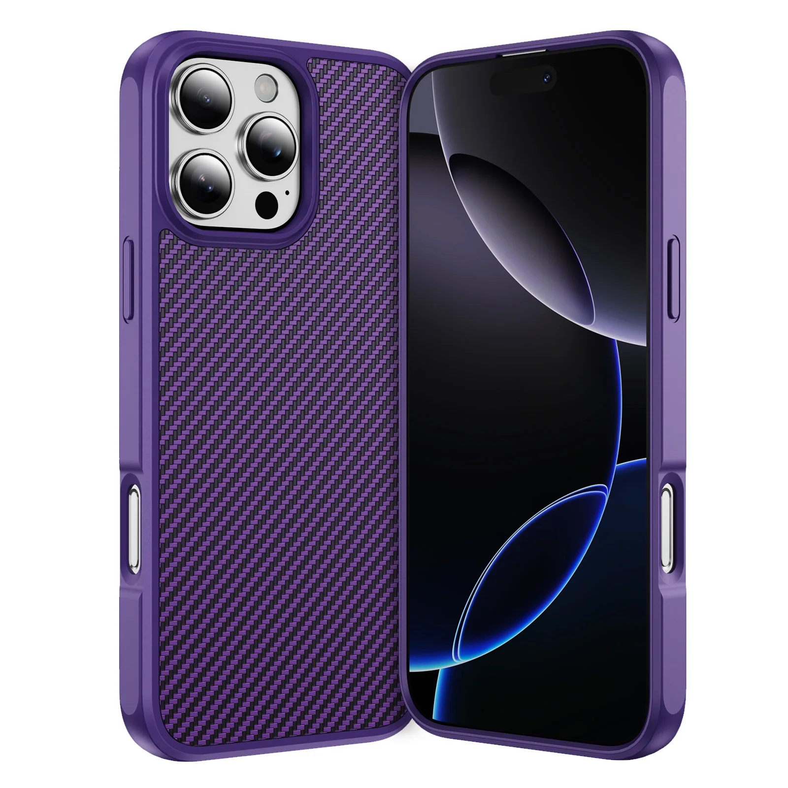 Carbon Fiber Texture Matte Bumper Case - Slim Military Protection Hard Back Cover