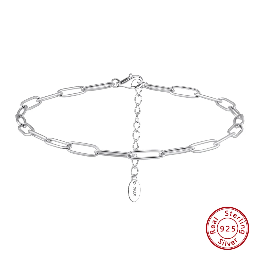 KISS MANDY 925 Silver Vintage Rhombus Chain Anklet for Women Fashion Summer Beach Foot Bracelet Classic Anklet Jewelry SA82