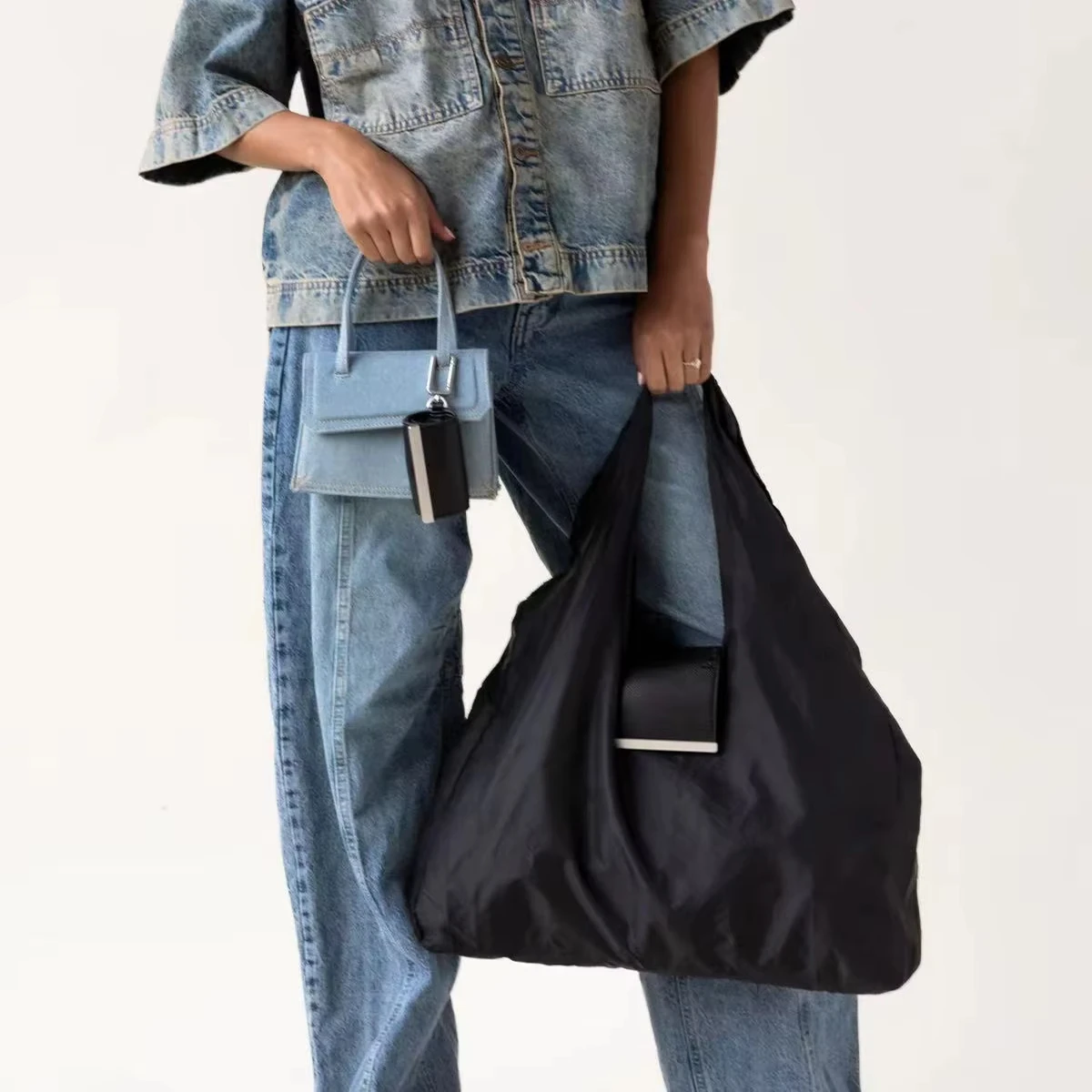 Eco-Friendly Reusable Keychain Tote Bag with Key Ring - Large Capacity, Lightweight, and Foldable Shopping Bag