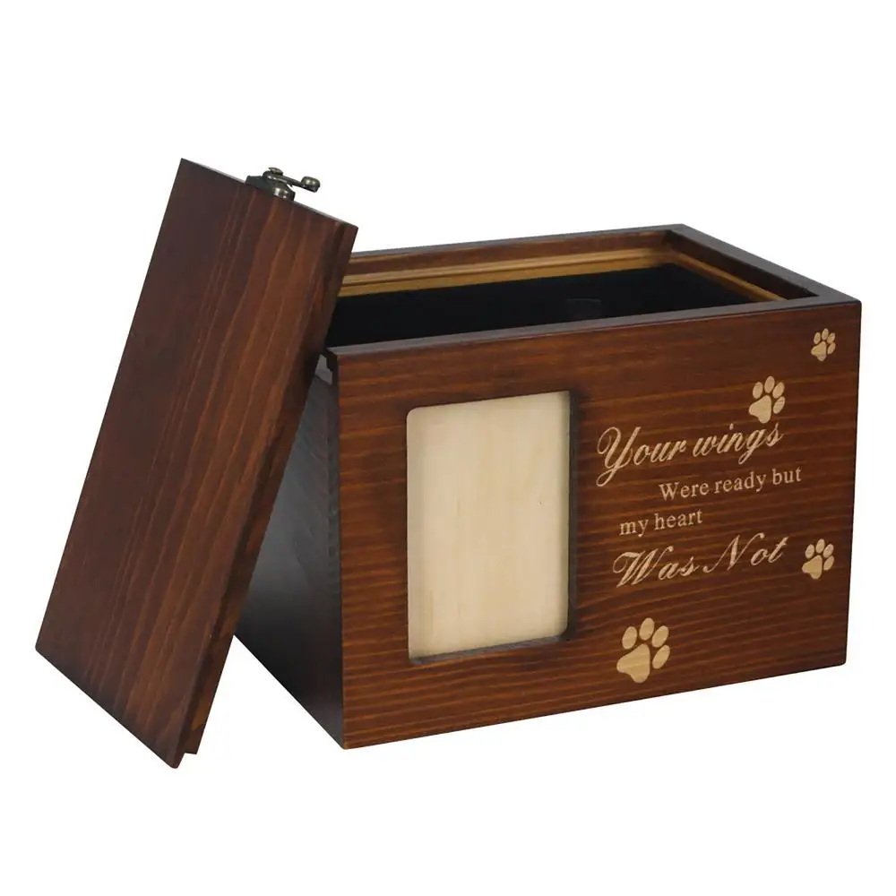 Wood Pet Keepsake Storage Box With Photo Frame For Cat Dog Pine Wood Memorial Keepsake Urns Cremation Urns With Photo Frame