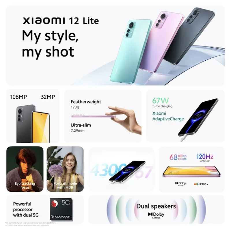 Globalna wersja Xiaomi 12 Lite Smartphone Snapdragon 778G 6.55 "120Hz AMOLED 108MP kamera NFC 4300mAh bateria 67W ładowanie 3 Globalna wersja Xiaomi 12 Lite Smartphone Snapdragon 778G 6.55 "120Hz AMOLED 108MP kamera NFC 4300mAh bateria 67W ładowanie 3