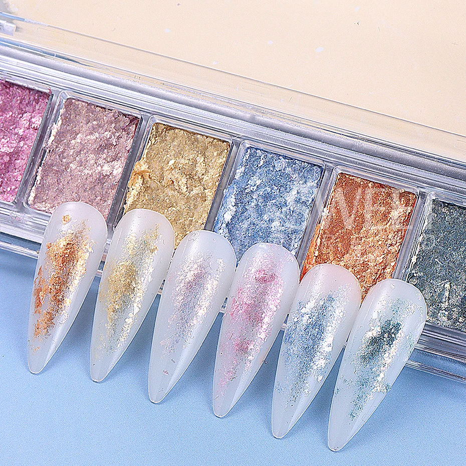 6 Colors Aurora Bright Bling Mud Nail Solid Pigment Iridescent Crystal Flake Shiny Soft Paste Fairy Chrome Polish Manicure Decor