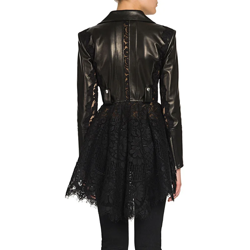 

Women Real Leather Clothing Jacket Sheepskin Coats Lace Stitching Slim Jacket Ladies Motorcycle Leather Jacket Chaquetas FCY1911