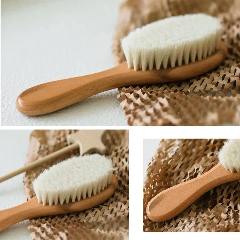 Newborn Baby Wooden Brush Baby Natural Wool Comb Newborn Hair Brush Infant Head Massager Portable Bath Brush Comb for Kids