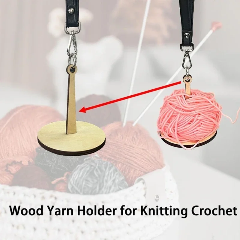 Leather Wristband Wooden Wool Ball Holder DIY Portable Handmade Hobbyist Wrist Yarn Holder Wool Clip Spinning Knitting Tools