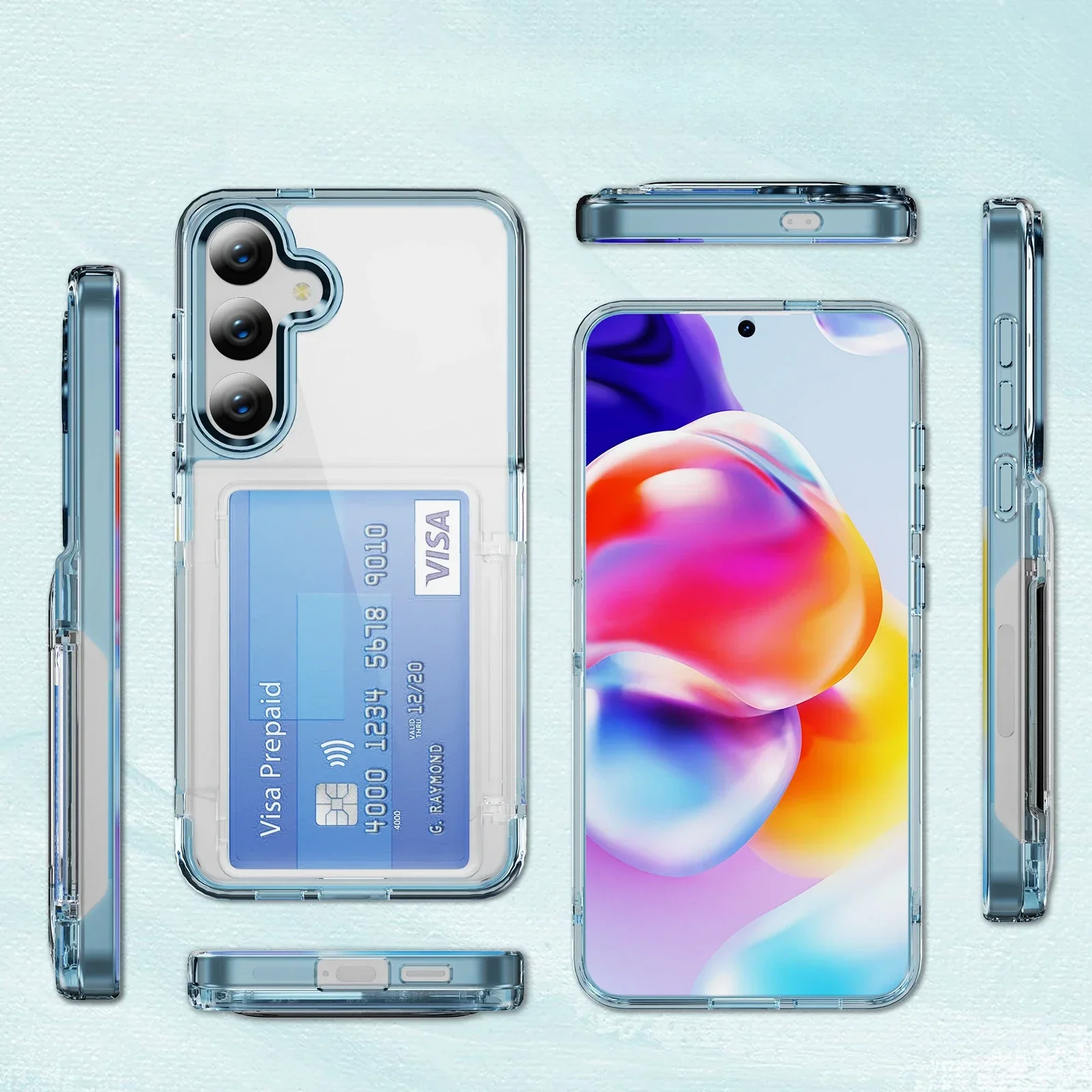 Clear Protective Wallet Phone Case with Credit Card Holder and Shockproof Transparent Cover