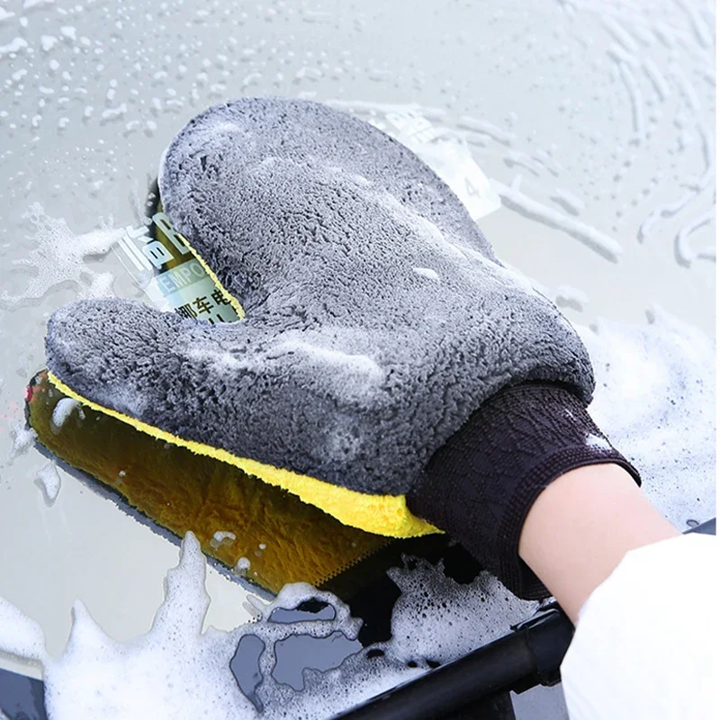 Bearpaw Coral Velvet Car Cleaning Gloves Microfiber Thumb Car Wash Gloves Beauty Supplies Cleaning Tools