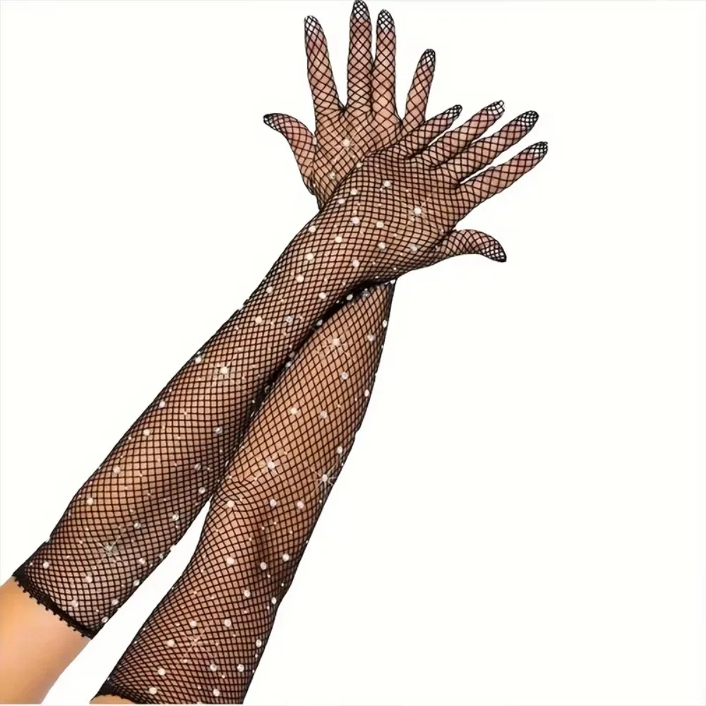 New Mesh Long Mittens Party Dress Cosplay Fishnet Gloves Punk Hip Hop Dance Costume Performance Gloves Party